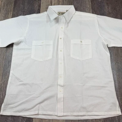 Haband Mens XL White Pinstripe Short Sleeve Button Down Shirt Dual Pocket XL New - Image 1 of 4