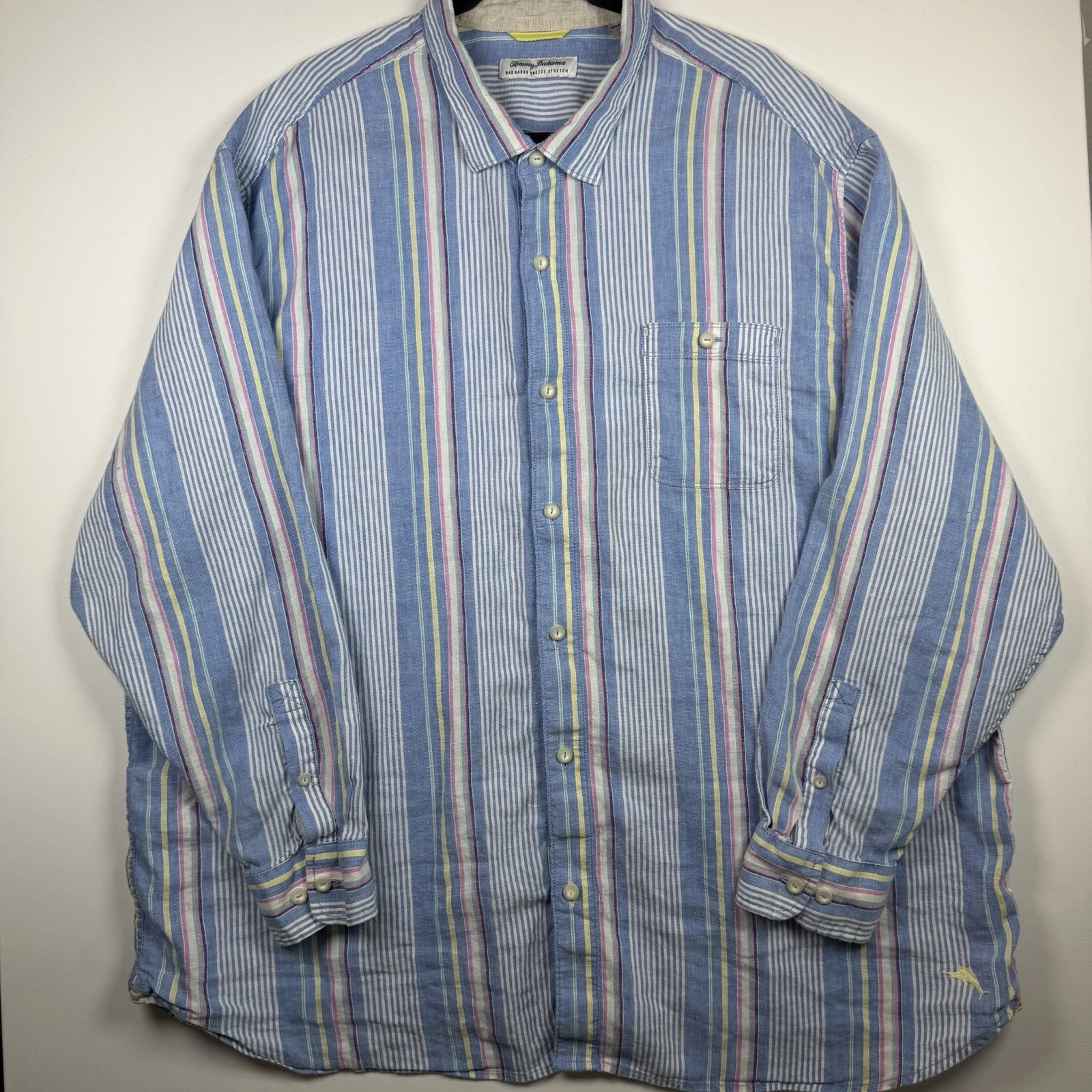 Tommy Bahama Men Shirt 3XLB Linen Blend Barbados Breeze Stretch Blue Versatile