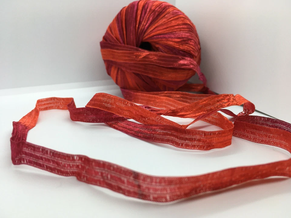 Memento - Berlini Ribbon Yarn #42 Bright Rose - Red Magenta 50gr 88yd 3/8"wide - Image 4 of 4