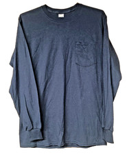 Gildan Ultra Cotton Navy Blue Long Sleeve T Shirt Men's Medium New