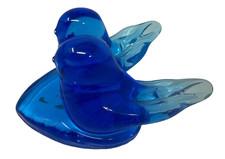 Art Glass Double Blue Birds of Happiness On Heart Signed Leo Ward 1991 Bluebirds