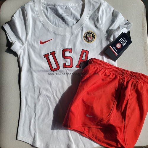 Nike Summer Girls Medium Dri-Fit Running Shorts & Top Red White Spring