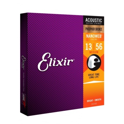 Elixir Phosphor Bronze Acoustic Guitar Strings w/NANOWEB Medium .013-.056 OY