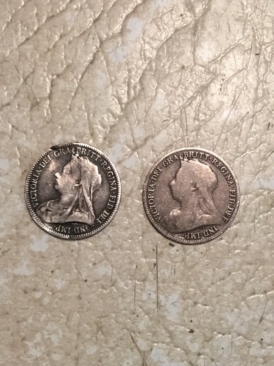Queen Victoria 2 Sterling Silver 6 P 1893 & 1895 SCARCE & 1/4