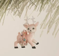 Bethany Lowe Pastel Pink Baby Reindeer w/wreath Christmas Ornament, TD1186, NWT