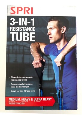 SPRI 3-IN-1 Resistance Tubes Medium Heavy Ultra Heavy Workout Sport Bands