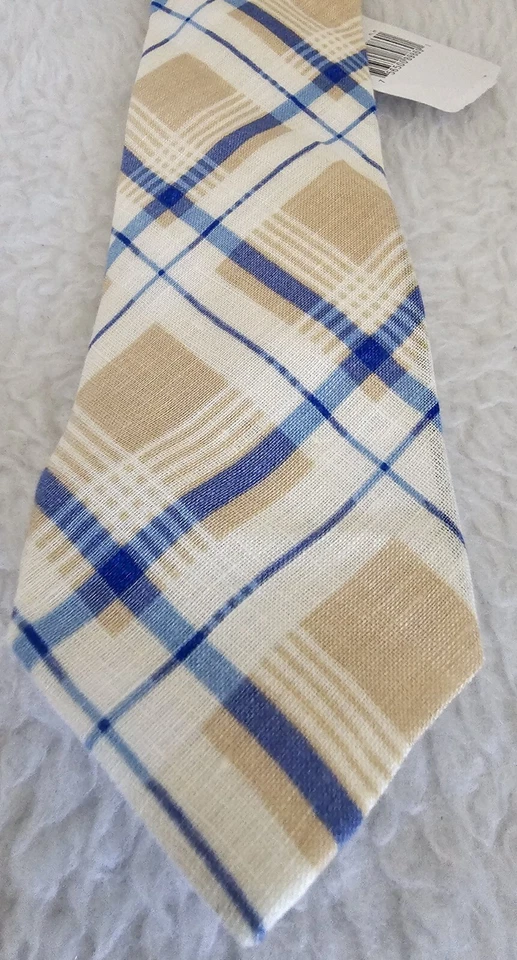 Corbata Tommy Hilfiger Azul Marrón Blanco Lino a Cuadros NUEVO Foto 4 de 4