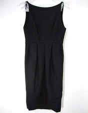 YALK ALFREDO SLEEVELESS 100% WOOL DRESS SIZE S SMALL SOLID BLACK BOAT NECKLINE 