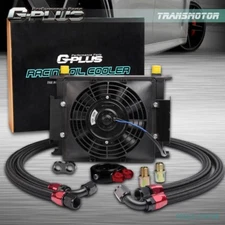 Fit For Universal 30 Row Engine Transmission Oil Cooler + 7" Electric Fan New