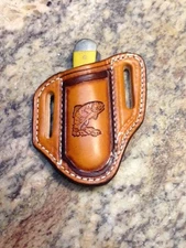 TOOLED Trout PANCAKE STYLE SHEATH FOR TRAPPER STYLE KNIVES 