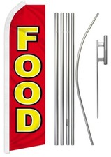 Food Red Yellow Swooper Feather Super Flag  16ft Flagpole Kit / Ground Spike