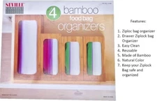 Seville Classics Bamboo Food Bag Storage Organizer Set Of 4