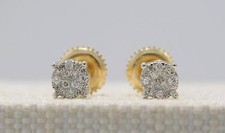 10K Yellow Gold Diamond Studs Round Kite Mens Unisex Screw backs Earrings