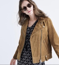 $500 Madewell Xxs Suede Biker Leather Jacket Brown Motorcycle Distressed Coat