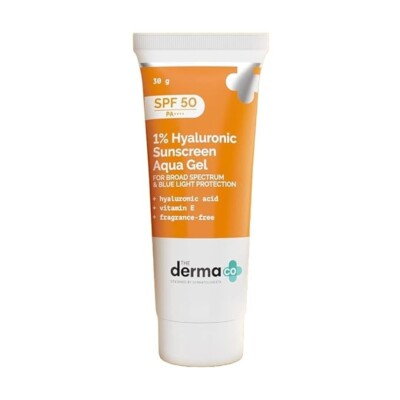 The Derma Co 1% Hyaluronic Sunscreen Aqua Gel LSF 50 PA+++ für fettige, trock...