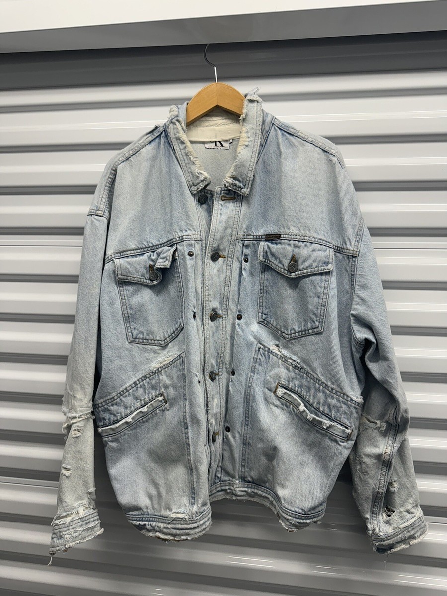 Vintage 1990s Calvin Klein Jeans Denim Jacket Distressed Repairs 