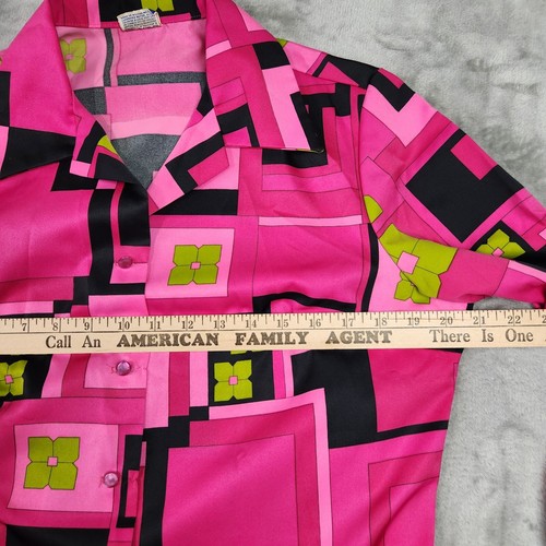 Pykettes Vintage 70s Shirt Womens M Hot Pink Geometric Disco Barbie Groovy Twee - Picture 8 of 9