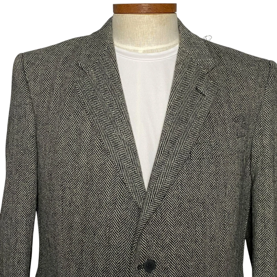 Monsieur Adolfo Men Jacket Blazer 2 Button Herringbone Black White 44R - Image 2 of 4