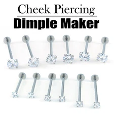 16G Dimple Maker Cheek Piercing Surgical Steel 3mm 5mm Clear CZ Cute Sexy