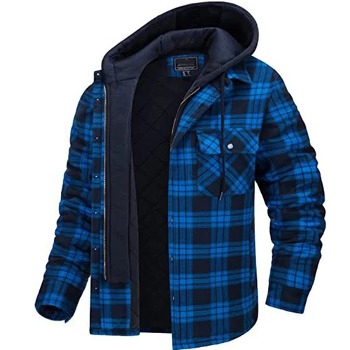 Chaqueta Camisa de Franela a Cuadros Para Hombre Completamente Acolchada Forrada 5 Bolsillos Cálida Cremallera Sudadera con Capucha - Imagen 11 de 19