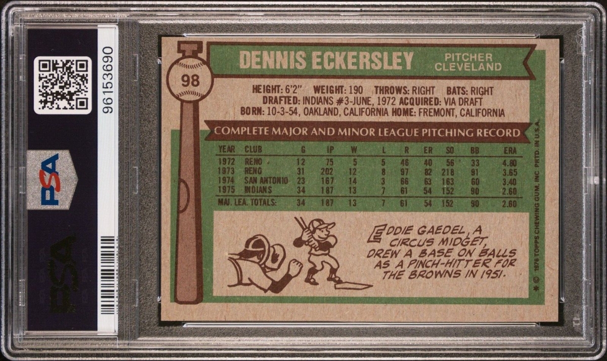 1976 Topps Baseball ROOKIE Dennis Eckersley #98 - PSA 5 - Oakland 