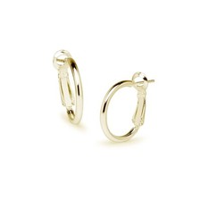 Round Clutchless 2x20mm Hoop Earrings in Polished Yellow Gold Plated 925 Silver