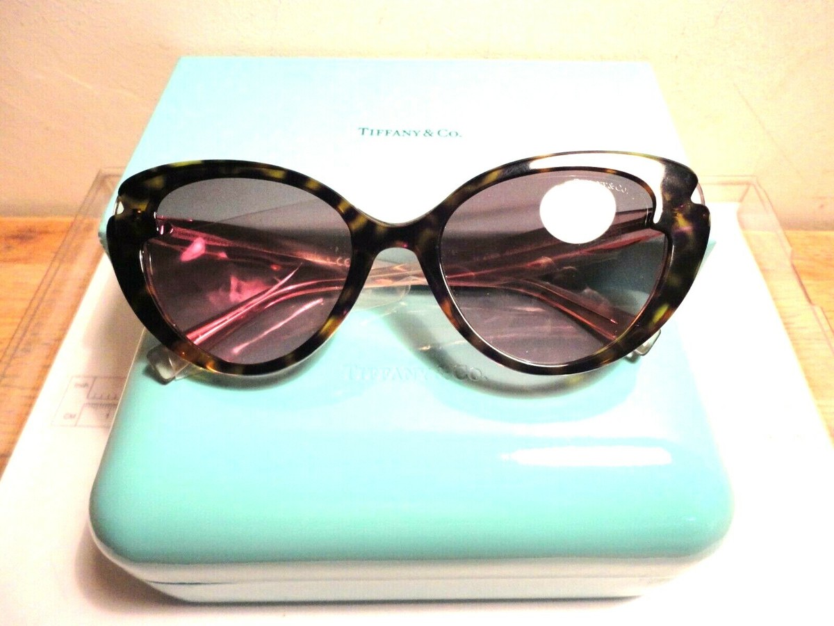 Tiffany Co TF4163 Sunglasses, Havana/Pink Transparent Cat Eye, New,  Authentic