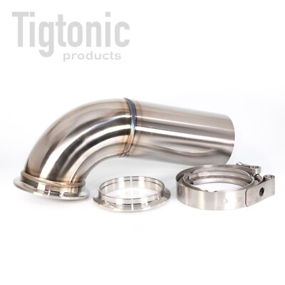 3.5'' Downpipe 4.25'' OD V-Band 304 Stainless 90° Elbow 6'' Straight Back Purged