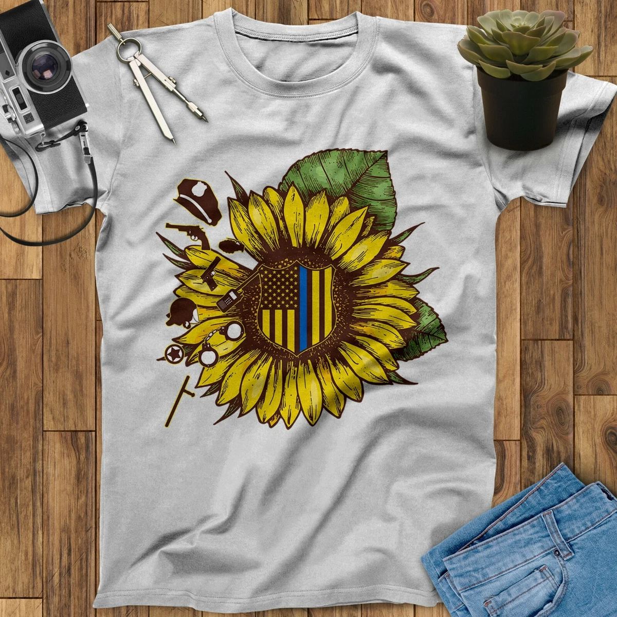 Thin blue line sunflower shirt sales
