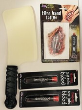 Halloween Horror Make Up Kit Plastic Cleaver Torn Hand Tattoo Vampire Blood