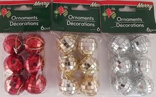 Christmas Ornaments Disco Balls 1 Inch w Loops 6 Ct/Pk SELECT: Red, Gold or Sil