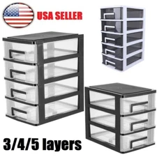 3-5 Tiers Plastic Clear Drawer Cabinet Shelf Storage Jewelry Box Office Garage