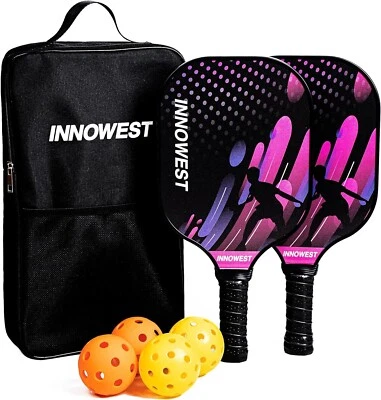 INNOWEST Pickleball Paddles Set Of 2 - Fiberglass 4 Pickleball Balls, Pickleball Bag