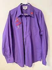 LasOlas Purple Rhinestones Furry Red Hat Ladies Lng Sleeve Button Blouse XL