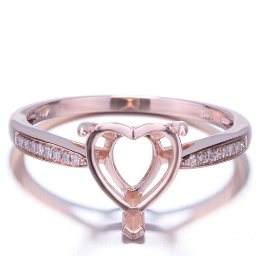 8x8mm Heart Cut 14k Rose Gold Pave Semi-mount Real Diamonds Engagement Fine Ring - Picture 2 of 6