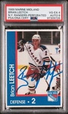 Brian Leetch RC 1989 Marine Midland Rangers Perforated XRC Signed Auto PSA 4