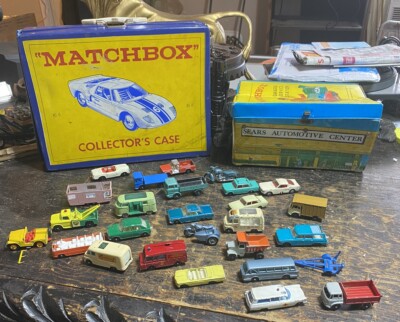 Vintage 1960s Matchbox Lesney Cars Trucks & Vans Lot w/CASE Sears