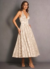 $100 AZAZIE ATELIER ISABEAU CREAM HALTER MIDI FIT AND FLARE DRESS SZ 20