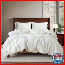QKTE Linen Duvet Cover Set Queen White 88"x92" 3 PCS 2 Pillowcases