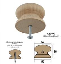 BEECH DRAWER KNOBS WITH INSERT + SCREW HARDWOOD KNOB Wooden Wood Handles Pull
