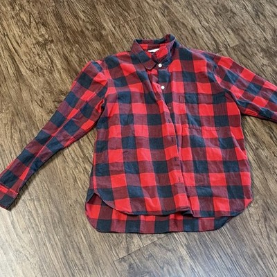 Gap Designed & Crafted Red Black Plaid Flannel Button-Down Long Sleeve Shirt M