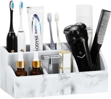 Bathroom Counter Organizer, 5 Slots, Gravel White Toothbrush Holder for