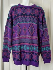 Vintage Ralph Lauren Chaps Sweater Mens XL Purple Geometric Cotton Knit USA 90s