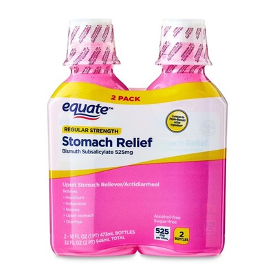 Equate Upset Stomach Relief Bismuth Liquid, Regular Strength, 16 fl oz, 2 Pack