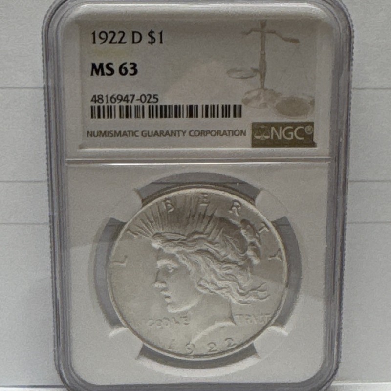 1922-D Peace Dollar $1 Silver 0.9 Business Strike NGC MS63 KM#150