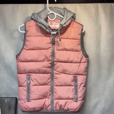 Girls Pink Puffer Vest Hooded Quilted Youth Large Fits Small Lightweight