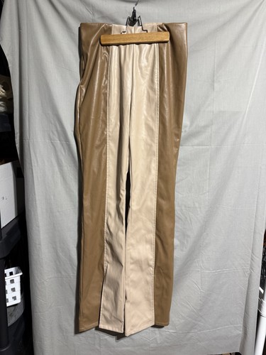 Fashion Nova Still Into Me Faux Leather Pants 33 Size M Camel Combo CP5718BFN