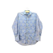 Robert Graham Mens Button Up Dress Shirt Size M Blue Paisley Print Silk Trim