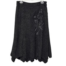 Y2K Black Handkerchief Hem Midi Skirt Large Embellished Witchy Gothic Romantic