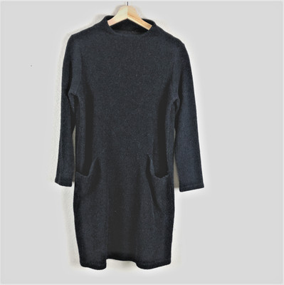 Clara Sunwoo Dress Womens Small Black Knit Sweater Mock Neck Pockets Made USA